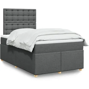 vidaXL Sommier à lattes de lit avec matelas Gris foncé 120x200cm Tissu pas cher