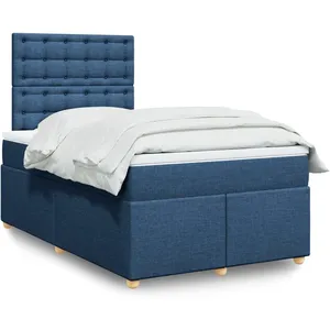 vidaXL Sommier à lattes de lit avec matelas Bleu 120x200 cm Tissu pas cher