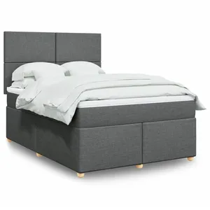 vidaXL Sommier à lattes de lit avec matelas Gris foncé 140x190cm Tissu pas cher