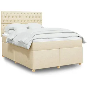 vidaXL Sommier à lattes de lit avec matelas Crème 160x200 cm Tissu pas cher