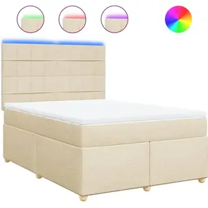 vidaXL Sommier à lattes de lit avec matelas Crème 160x200 cm Tissu pas cher