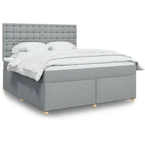 vidaXL Sommier à lattes de lit avec matelas Gris clair 180x200cm Tissu pas cher