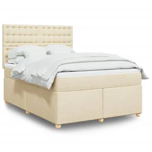 vidaXL Sommier à lattes de lit avec matelas Crème 140x200 cm Tissu pas cher