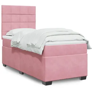 vidaXL Sommier à lattes de lit avec matelas Rose 100x200 cm Velours pas cher