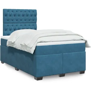 vidaXL Sommier à lattes de lit et matelas bleu 120x190 cm velours pas cher