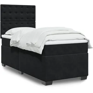 vidaXL Sommier à lattes de lit avec matelas Noir 90x200 cm Velours pas cher