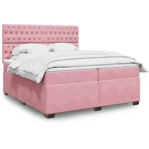 vidaXL Sommier à lattes de lit avec matelas Rose 200x200 cm Velours pas cher