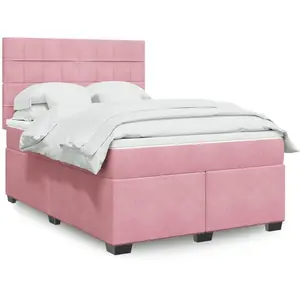 vidaXL Sommier à lattes de lit avec matelas Rose 140x200 cm Velours pas cher