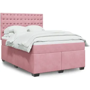 vidaXL Sommier à lattes de lit avec matelas Rose 140x190 cm Velours pas cher