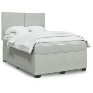 vidaXL Sommier à lattes de lit et matelas Gris clair 140x200cm Velours pas cher