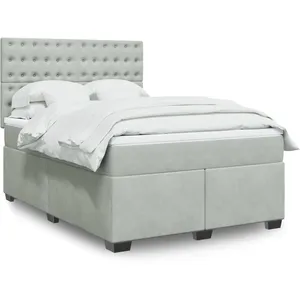 vidaXL Sommier à lattes de lit et matelas Gris clair 140x190cm Velours pas cher