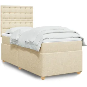 vidaXL Sommier à lattes de lit avec matelas Crème 100x200 cm Tissu pas cher