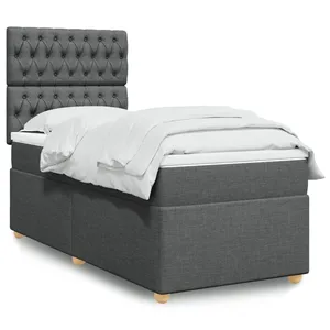 vidaXL Sommier à lattes de lit avec matelas Gris foncé 100x200cm Tissu pas cher