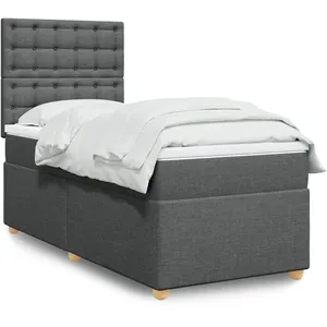 vidaXL Sommier à lattes de lit avec matelas Gris foncé 100x200cm Tissu pas cher