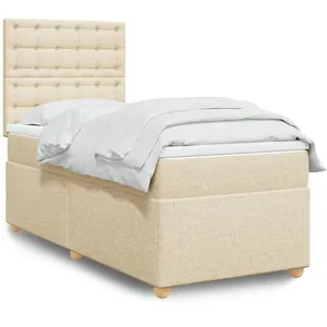 vidaXL Sommier à lattes de lit avec matelas Crème 90x200 cm Tissu pas cher