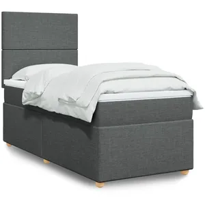 vidaXL Sommier à lattes de lit avec matelas Gris foncé 100x200cm Tissu pas cher