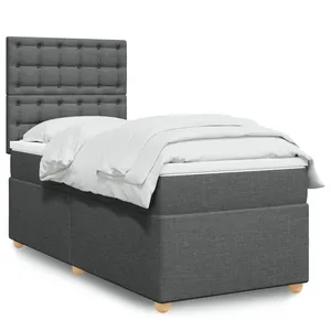 vidaXL Sommier à lattes de lit avec matelas Gris foncé 90x200 cm Tissu pas cher