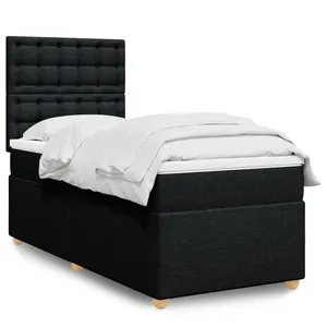 vidaXL Sommier à lattes de lit avec matelas Noir 90x200 cm Tissu pas cher