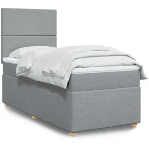 vidaXL Sommier à lattes de lit avec matelas Gris clair 90x200 cm Tissu pas cher