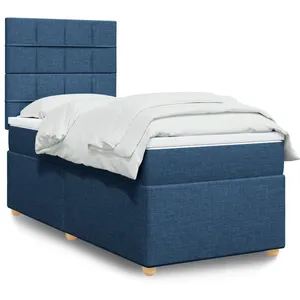 vidaXL Sommier à lattes de lit avec matelas Bleu 90x190 cm Tissu pas cher