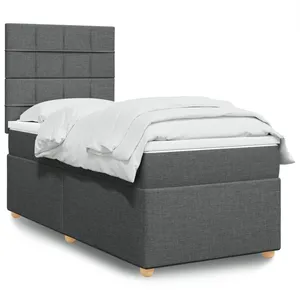vidaXL Sommier à lattes de lit avec matelas Gris foncé 100x200cm Tissu pas cher