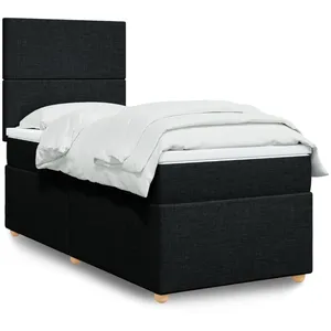 vidaXL Sommier à lattes de lit avec matelas Noir 90x200 cm Tissu pas cher