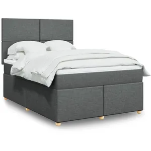 vidaXL Sommier à lattes de lit avec matelas Gris foncé 140x200cm Tissu pas cher