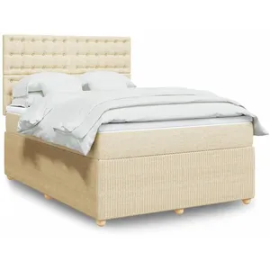 vidaXL Sommier à lattes de lit avec matelas Crème 140x200 cm Tissu pas cher
