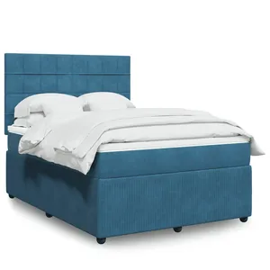 vidaXL Sommier à lattes de lit et matelas bleu 140x190 cm velours pas cher