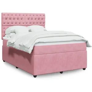 vidaXL Sommier à lattes de lit avec matelas Rose 160x200 cm Velours pas cher