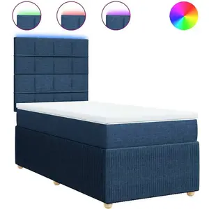 vidaXL Sommier à lattes de lit avec matelas Bleu 90x190 cm Tissu pas cher