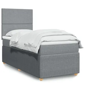vidaXL Sommier à lattes de lit et matelas Gris clair 90x190 cm Tissu pas cher