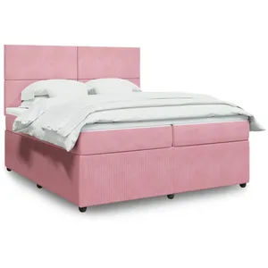 vidaXL Sommier à lattes de lit avec matelas Rose 200x200 cm Velours pas cher