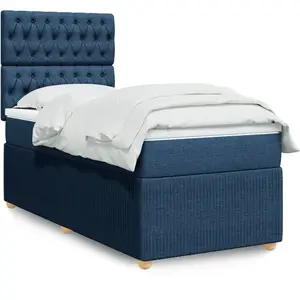 vidaXL Sommier à lattes de lit avec matelas Bleu 100x200 cm Tissu pas cher