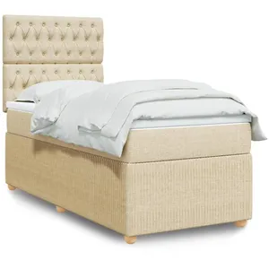 vidaXL Vidaxl Sommier À Lattes De Lit Avec Matelas Crème 100x200 Cm Tissu pas cher