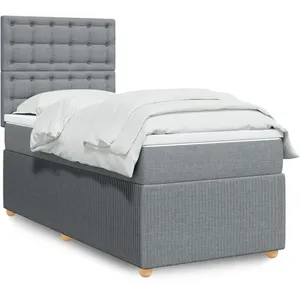 vidaXL Sommier à lattes de lit avec matelas Gris clair 90x200 cm Tissu pas cher