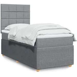 vidaXL Sommier à lattes de lit avec matelas Gris clair 90x200 cm Tissu pas cher
