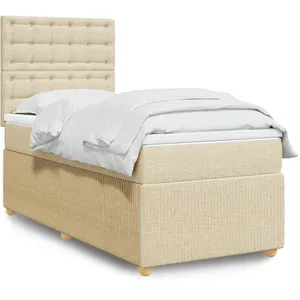 vidaXL Vidaxl Sommier À Lattes De Lit Avec Matelas Crème 90x200 Cm Tissu pas cher