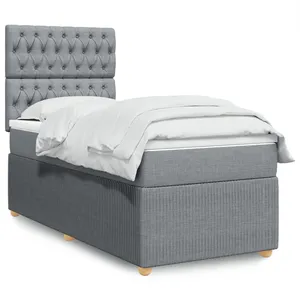 vidaXL Sommier à lattes de lit et matelas Gris clair 90x190 cm Tissu pas cher