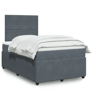 vidaXL Sommier à lattes de lit et matelas Gris foncé 120x200cm Velours pas cher