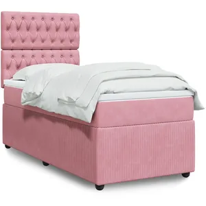 vidaXL Sommier à lattes de lit avec matelas Rose 100x200 cm Velours pas cher