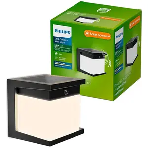 Applique solaire à LED Philips Diara, noire, avec capteur, IP44