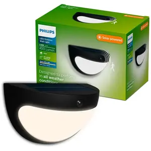 Applique solaire à LED Philips Swyn, noire, avec capteur, IP44