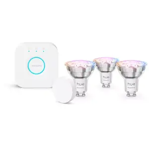Kit de démarrage Philips Hue Essential Bridge + 3 ampoules GU10 connec...