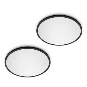 Comparateur de prix : Philips LED SuperSlim lot de 2 noir IP44 Ø 25 cm 2 700 K