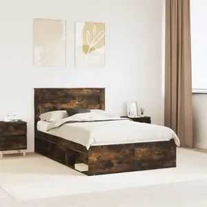 vidaXL Cadre de lit Chêne fumé 135 x 190 cm Pin massif pas cher