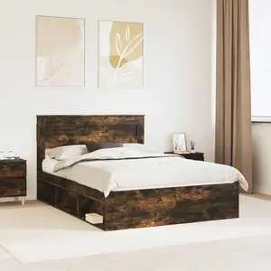 vidaXL Cadre de lit avec matelas Chêne fumé 150 x 200 cm Pin massif pas cher