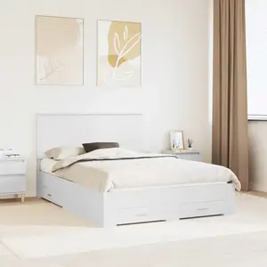 vidaXL Cadre de lit avec tête de lit Blanc 140 x 190 cm Bois composite pas cher