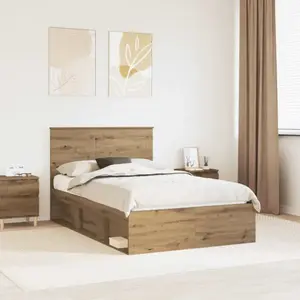 vidaXL Cadre de lit avec tête de lit artisanale en chêne 135 x 190 cm pas cher
