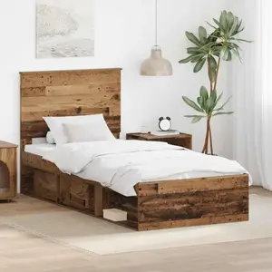 vidaXL Cadre de lit en vieux bois 90 x 190 cm Pin massif pas cher